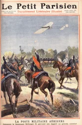 Légi katonai poszt: hogyan küldte el Georges Bellenger hadnagy (1878-1977) jelentését Meunier tábornoknak, a „Le petit parisien” újság címlapja 1910.02.10. (metszet)