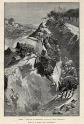 Andjera hegyi felkelés Marokkóban: Angherristák lesben várják a seriffi csapatokat. Metszet az 1892-es „Le monde illustree”-ben. Magángyűjtemény.