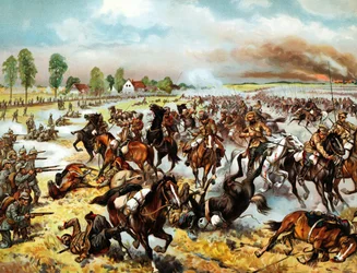 Tannenbergi csata (ma Stebark, Lengyelország) (1914) - a német VIII. hadsereg, valamint az orosz I. és II. hadsereg között - Tannenbergi csata, 1914. augusztus - Névtelen - 1914 - Színes litográfia - 32,6x41,8 - Magángyűjtemény