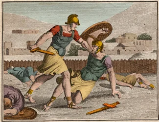 Horatius és Curiaces csata – Horatii és Curiatii csata – Metszet a „” The Rollin of Youth vagy az ókori és római történetek válogatott darabjaiból” című könyvből” 1816 – Magángyűjtemény