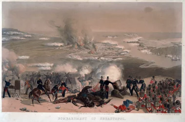 Szevasztopol bombázása - Anonymous - 1854 - Színes litográfia - 83x117,2 - Magángyűjtemény