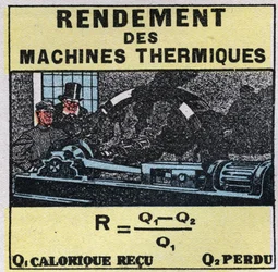 Kalorimetria: hőgépek hatásfoka. 1925 névtelen illusztrációja. Magángyűjtemény.