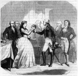 Charles Francois du Perier dit Dumouriez (1739-1823), Madame Roland (Manon Roland) francia tábornok (1754-1793) - Alphonse de Lamartine (1790-1869) metszet a „Histoire des Girondins”-ba, 1865-1866 - Magángyűjtemény