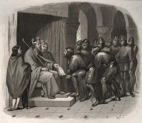 Hitvalló Edward (Anglia egyik utolsó angolszász királya) – Hitvalló Szent Edward (1004-1066), aki új törvényeket adott népének. Metszet 1846-ból „A szentek élete” c. Magángyűjtemény.