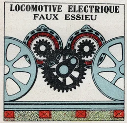 Villamos vasutak: elektromos mozdony áltengelye. Névtelen illusztráció 1925-ből. Magángyűjtemény.