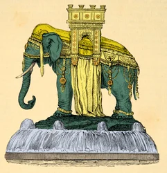 Elefánt szökőkút projekt a Place de la Bastille-n, demolie 1840-ben, Metszet, Magángyűjtemény