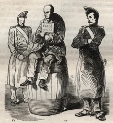 Kiállítás egy kényszerű kitérésről (Evade visszatért) a touloni börtönben a XIX. Pierre Zaccone (1817-1895) (Colonia Penale - Büntetőtelep) metszet az „Elítéltek története a megalkotásuktól napjainkig” című könyvébe (1877). Magángyűjtemény.