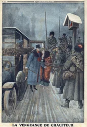 Első világháború 1914-1918 (14-18. háború). Skarbonovics osztrák tábornok fogságba esik egy orosz táborban, amikor sofőrje megbosszulja a bántalmazását. A „Le Petite Journal” című kiadványban, 1916.02.20. Magángyűjtemény