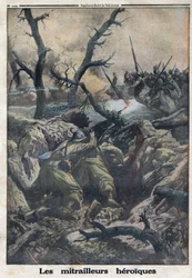 Első világháború 1914-1918 (14-18. háború). Francia géppuskások lövöldöznek a német katonai támadásra. A „Le Petite Journal”-ban, 1916.09.04. Magángyűjtemény