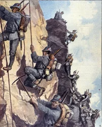 Első világháború: „” olasz alpesi vadászok (alpino vagy alpini) falra másznak az olasz Alpokban