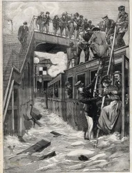 A Gare de la Chapelle elárasztása a párizsi kisövezet vonalán. Metszés. A Le Petite Parisienben