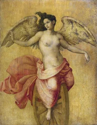 Fortune sur une roue – Fortuna a keréken, Anonymous. Olaj, fa, méret: 78,7x61, c. 1550, Magángyűjtemény