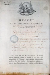 Francia forradalom: a Konvent 1792. 11. 12-i rendelete, amely arra utasítja a Nemzeti Gárdát, hogy XVI. Lajos királyt a Temple börtönből vezesse a bíróság elé. Párizs. Rendőrprefektúra