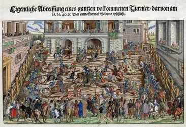 Német Lovagi Torna - Anonymous - kb 1530 - Rézmetszet, akvarell - 27,6x37,6 - Magángyűjtemény