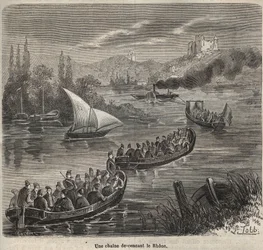 A touloni börtön – a Rhone-on alászálló lánc – Pierre Zaccone (1817-1895) „A börtönök története a létrehozásuktól napjainkig” (1877) metszete (Colonia Penale – Büntetés-végrehajtási telep)