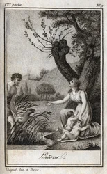 Leto, Letone, Latona, 1819-es metszete Charles Albert Demoustier (1760-1801) „Levelek Emilie-nek a mitológiáról” című könyvében. Magángyűjtemény.