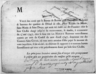 Az adóhivatal 1747. áprilisi levele az adófizetés tárgyában.