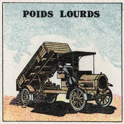 Mechanikus vontatás: teherautók. 1925 névtelen illusztrációja. Magángyűjtemény.
