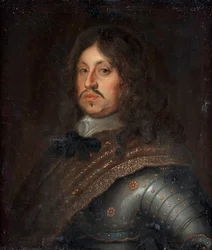""X. Gustave Károly portréja (1622 -1660), roi de Suede" (X. Károly Gusztáv svéd király (1622-1660) portréja) Anonyme uszony festészet 17eme siecle Olaj, vászon Méret 71,5x62,5 cm Magángyűjtemény