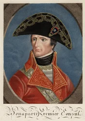 ""Portré du Premier Consul Napoleon Bonaparte (1769-1821)" - Napoleon Bonaparte, mint Franciaország első konzulja - Anonymous - 1801 - Rézkarc, akvarell - 27x19,4 - Magángyűjtemény