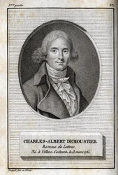 Charles Albert Demoustier (1760-1801) francia író portréja. Metszet 1819-ből Charles Albert Demoustier (1760-1801) „Lettres a Emilie sur la mythologie” című művében. Magángyűjtemény.