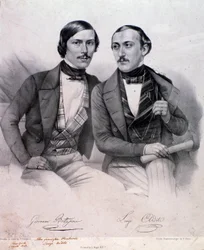 Giovanni Bottesini (bal oldalon) és Luigi Arditi (metszet) portréja