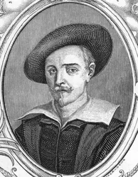 Guido Reni (1575-1642) portréja. olasz festő. armengaud 1859-es metszete Európa - Olaszország galériáiban. Magángyűjtemény.