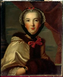 Louise Henriette de Bourbon Conti, Mademoiselle de Conti, Orléans-i hercegnő (1752-1759) portréja A XVIII. századi névtelen festmény. Homályos. 0,7x0,6 m Versailles, musee du chateau.