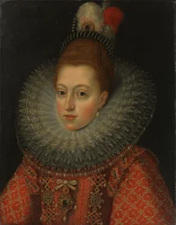 Osztrák Margit (1584-1611) spanyol királynő portréja, 1600 körül (olaj, réz)