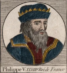 V. Hosszú Fülöp (1294-1322), francia király portréja – V. Philippe (1294-1322) „Beszéd” – metszet a „Franciaország történetének utasításai” című kötetből, Charles Constant Le Tellier 1821-ben