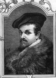 Pier Francesco Mazzucchelli dit il Morazzone (1573-1626) olasz festő portréja. Armandaud 1859-es metszete „Európa galériáiban – Olaszország”. Magángyűjtemény.