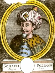 Szoliman (Szulejmán) I., a csodálatos (1494-1566), oszmán szultán portréja, 18. századi metszet. Magángyűjtemény
