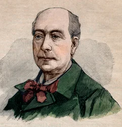 Theodore de Banville (1823-1891) francia költő portréja. Metszet „” Le petit Parisien”” 1891-ből. Magángyűjtemény.