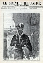 I. Tofa (Toffa) (körülbelül 1850-1908), Dahomey (Benin) királyának portréja Porto Novo-ba (Porto-Novo). Egy újság. Metszet az 1892-es „Le monde illustree”-ben. Magángyűjtemény.