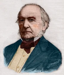 William Ewart Gladstone (1809-1898), brit miniszterelnök és politikus portréja. Metszet „” Le petit Parisien”” 1891-ből. Magángyűjtemény.
