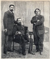 A három „akadémikus” portréja: Marius Tournade, Achille Le Roy és Maxime Lisbon (1839-1905), akik nevetségessé akarták tenni a Francia Akadémiát. Metszet a „” Le Petit Parisien”-ben, 1893.06.04.