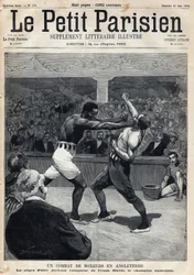 Sport, ökölvívás: Bokszolócsata Angliában Peter Jackson és az ausztrál bajnok Frank Slavin között. Metszés. A „Le petit parisien” című újság egyike 1892.12.06. Magángyűjtemény