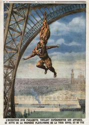 Az osztrák származású francia szabó, Franz (vagy François) Reichelt (1879-1912), egy ejtőernyő feltalálója, aki repülő szerkezetét akarja kipróbálni, leveti magát az Eiffel-torony első szintjéről és öngyilkos lesz. Metszet a «Le Petit Journal» lapban