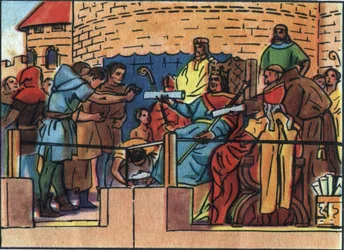 Lajos francia király (1081-1137) megadta a Chartát Párizs városának. Névtelen illusztráció a „Collection des souverains et chefs d