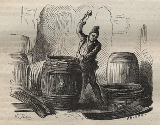 A Toulon Bagne kádárja a XIX. Pierre Zaccone (1817-1895) (Colonia Penale - Büntetőtelep) metszet az „Elítéltek története a megalkotásuktól napjainkig” című könyvébe (1877). Magángyűjtemény.