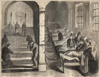 A viatika a touloni börtönben a XIX. Pierre Zaccone (1817-1895) (Colonia Penale - Büntetőtelep) metszet az „Elítéltek története a megalkotásuktól napjainkig” (1877). Magángyűjtemény.