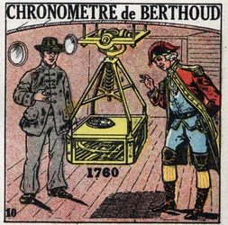 Időpont: Ferdinand Berthoud (1727-1807) által 1760-ban feltalált tengeri kronométer. Névtelen illusztráció 1925-ből. Magángyűjtemény.