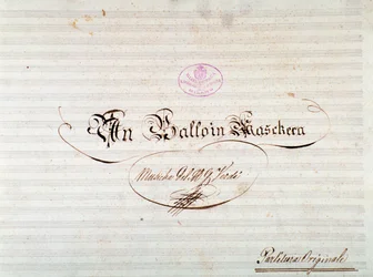 Giuseppe Verdi operájának Un ballo in maschera című kottájának első kiadásának címlapja