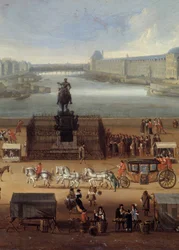 Forgalom a Pont Neuf-on Párizsban a 17. században Részlet. Névtelen festmény. Párizs, Musee Carnavalet