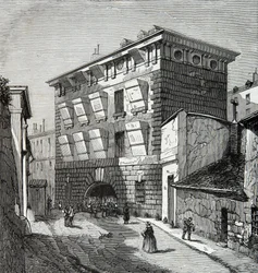 Kilátás az egykori La Force börtönre, rue du roi de Sicily Párizsban a 19. században, Metszet, Magángyűjtemény