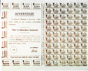 Első világháború: kenyér-, vaj-, cukor- és rizsjegyek (nyomat, kb. 1914-1918)