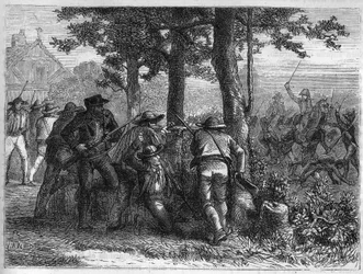 A francia forradalom háborúja és a forradalmárok elleni mozgalmak: Lyon városának ostroma és elfoglalása a francia köztársasági hadsereg által 1793. október 9-én a királypárti csapatok ellen. Adolphe 1866-os metszete a „Histoire de la Revolution francaise”