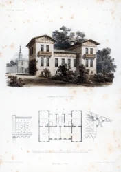 Tervezés egy vidéki házhoz Moabitban, Berlin közelében, Németországban, c1850.
