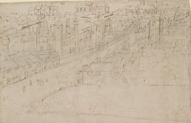 London panorámája Southwarkból nézve: Borough High Street St Mary Overyvel, 1554