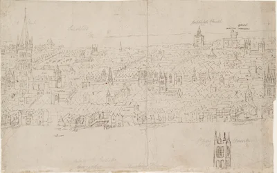 London panorámája Southwarkból nézve: Szent Pál katedrális, 1554